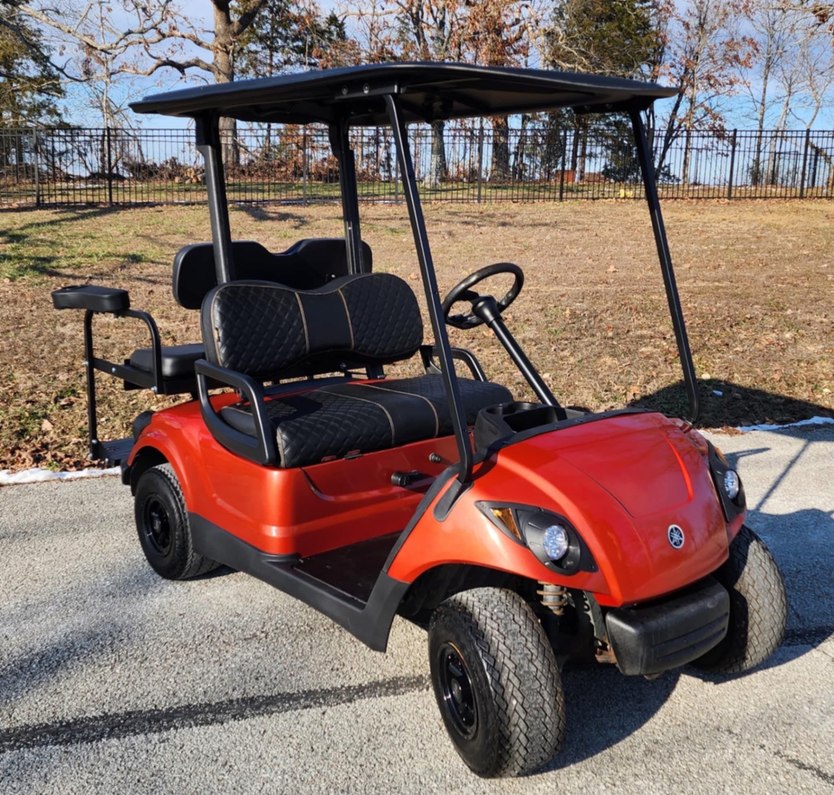 Custom Orange Yamaha — custom golf cart by Cartee-yay (Lifted • Custom seats • Rear flip seat)